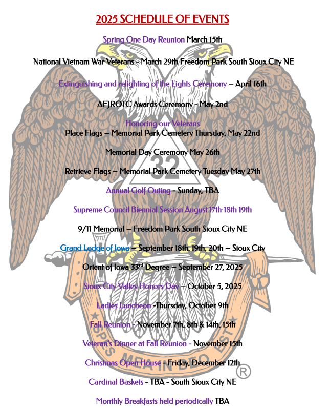 2025 Schedule of Events