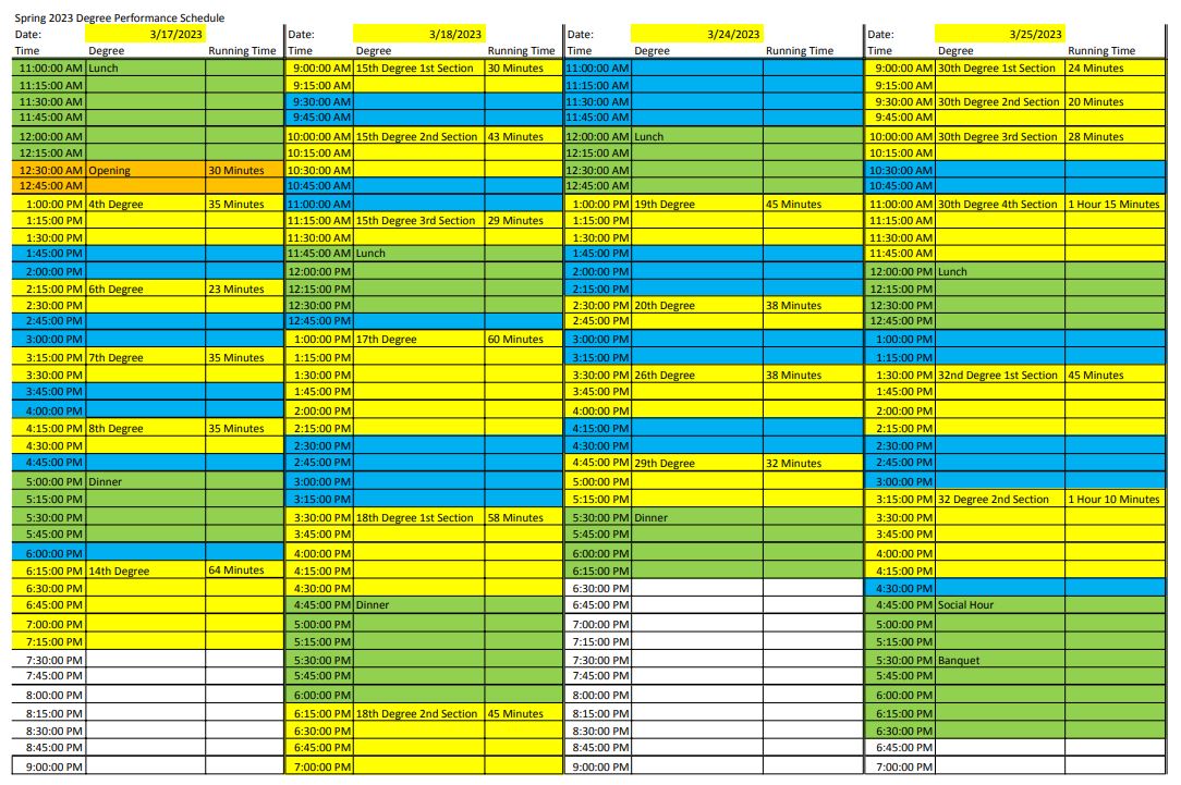 Spring reunion performance Schedule