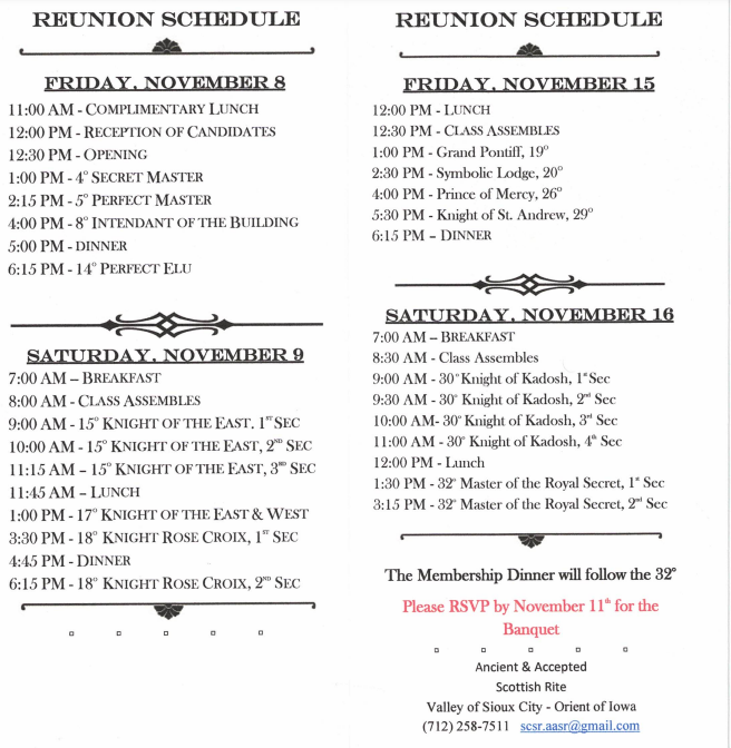 Reunion Schedule